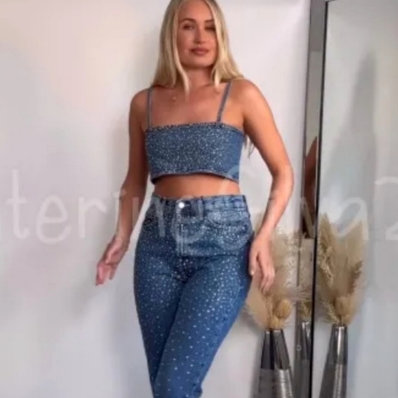 NWT Zara denim rhinestones crop top - Picture 10 of 16
